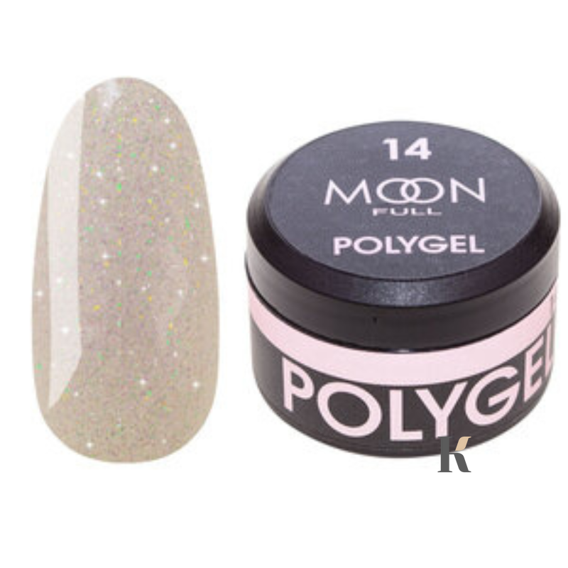 Полигель Moon Full Poly Gel №14, 15 мл Розовый бриллиант с шиммером, 15 мл, шиммер/микроблеск