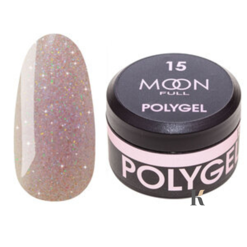 Полигель Moon Full Poly Gel №15, 15 мл Лиловый бриллиант с шиммером , 15 мл, шиммер/микроблеск